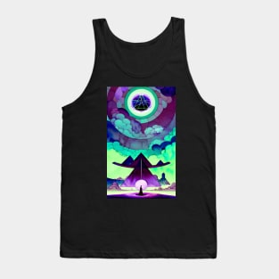 Lady Silhouette Abstract Geometric Cloudscape Tank Top